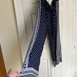 Navy Patterned Wide-Leg Pants  Sz 18 stretch Waist Pockets